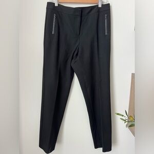 Talbots Signature Black Pants Faux Leather Trim Zip Pockets